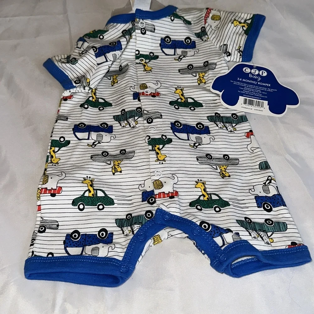 3 to 6 month Baby Boy Romper‎ Giraffe Elephant One Piece Outfit NWT